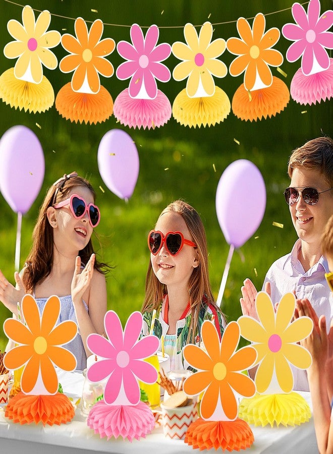 Woosytoo 12Pcs Colorful Daisy Birthday Party Decorations Daisy Flower Honeycomb Decorations Groovy Hippie Boho Retro Rainbow Table Topper Centerpieces for One Two Birthday Baby Shower Party Decorations Favor - Image 2